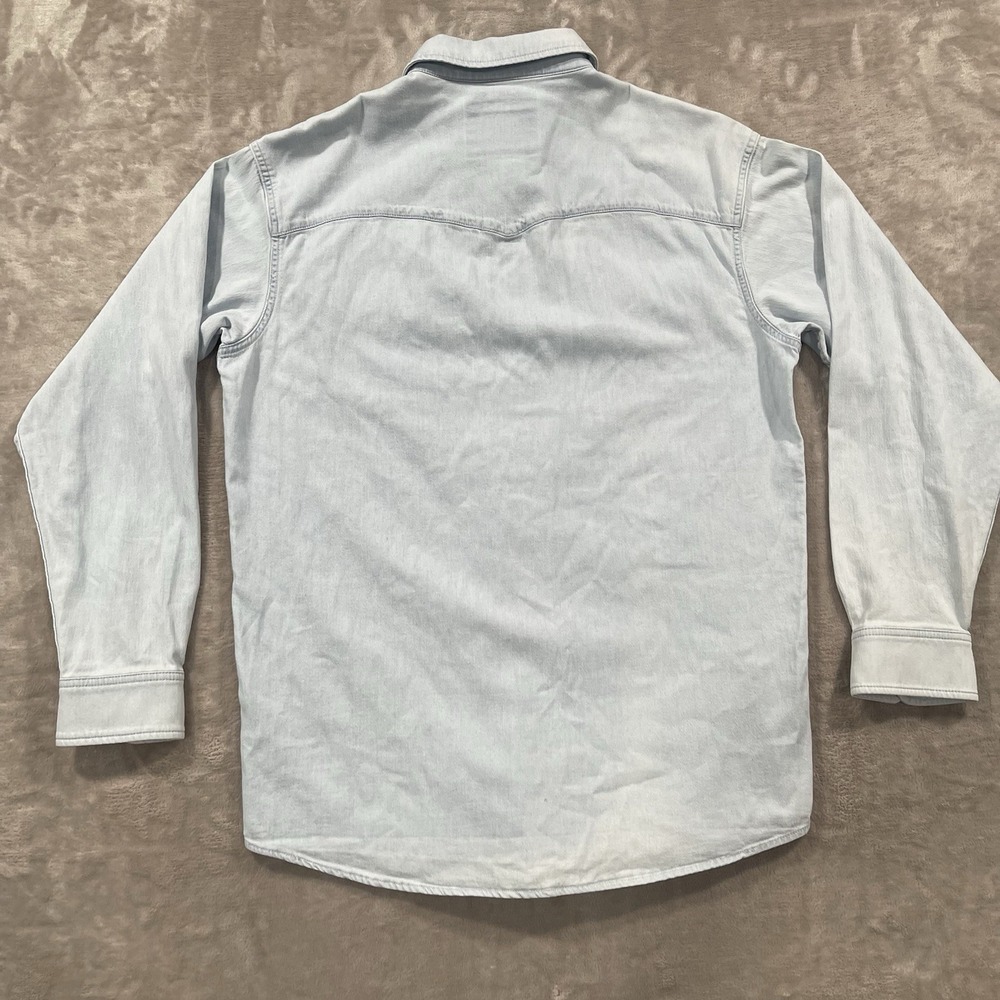 Poncho Shirt Mens Medium Blue Denim Pearl Snap Western Outdoors - Picture 5 of 8